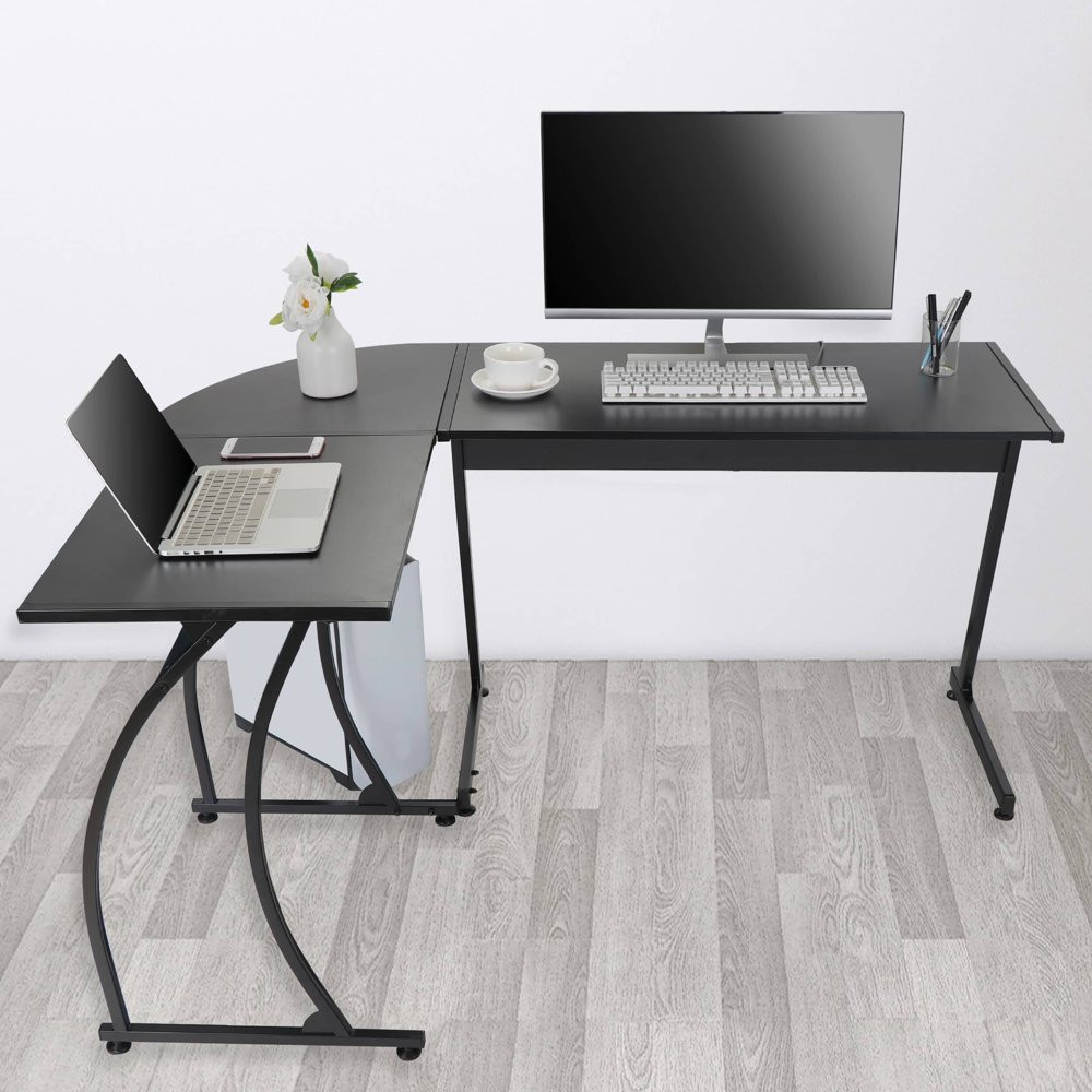 Modern L-Shaped Laptop Corner Desk Computer Desk Table Writing Workstation, Blac