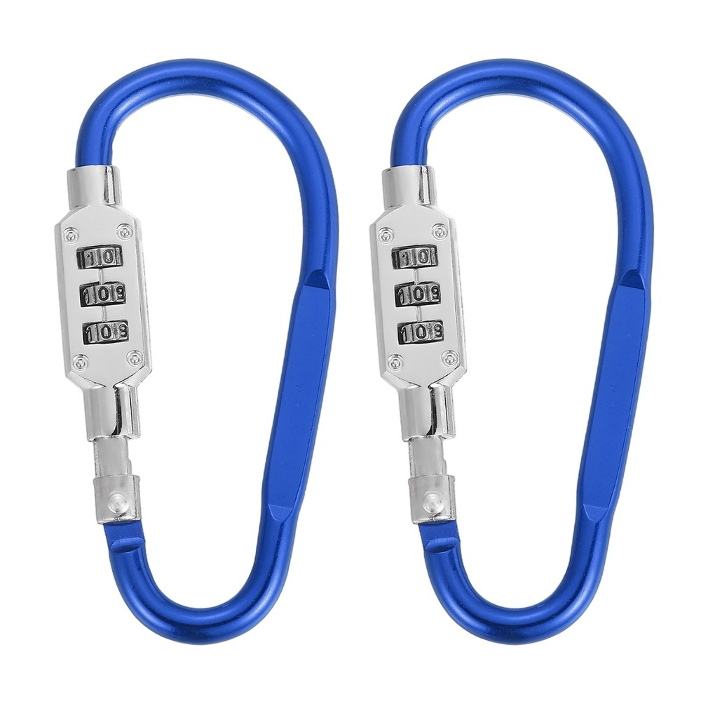 2 Pcs 3.8" x 1.8" D-Shaped 3-Digit Code Combination Lock D-Ring Clip, Blue