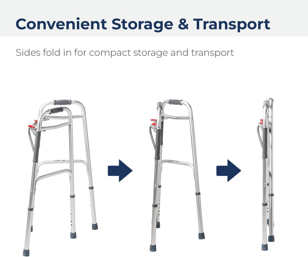 2-Button Standard Foldable Walker for Seniors & Adults - Adjustable Legs - Light