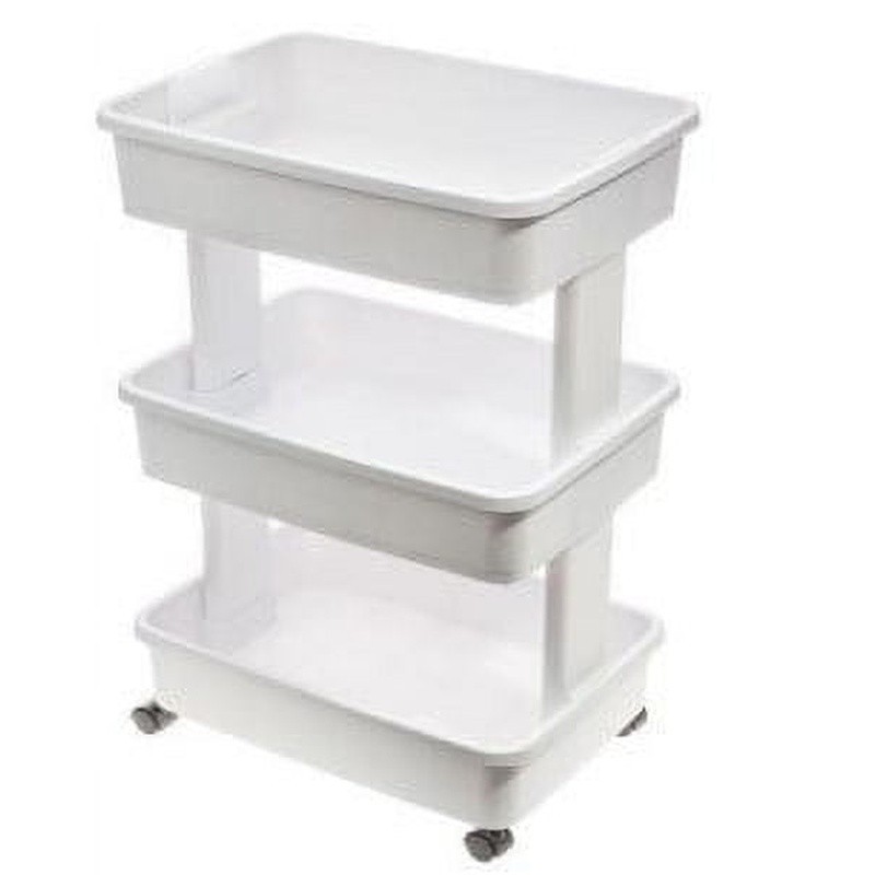 3 Tier Plastic Rolling Laundry Cart Multi Purpose Storage Organizer Mobile Caddy