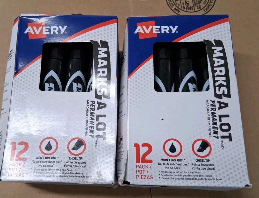 Avery Marks A Lot Permanent Markers, Black, Chisel Tip, (24 PACK) 07888-400