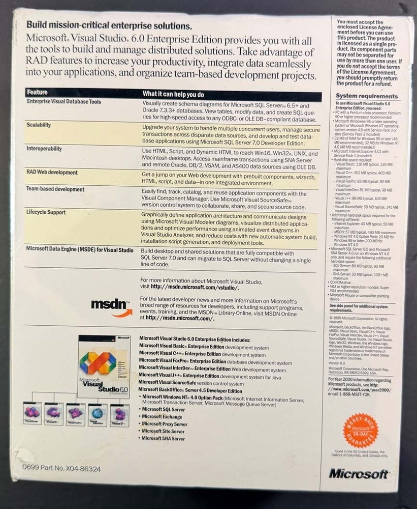 AUTHENTIC Genuine Microsoft Visual Studio 6.0 Enterprise Edition 628-00404