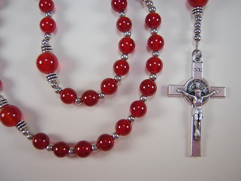 Boys Red Rosary 16+" Genuine Red Agate Gemstone el nino Rosario