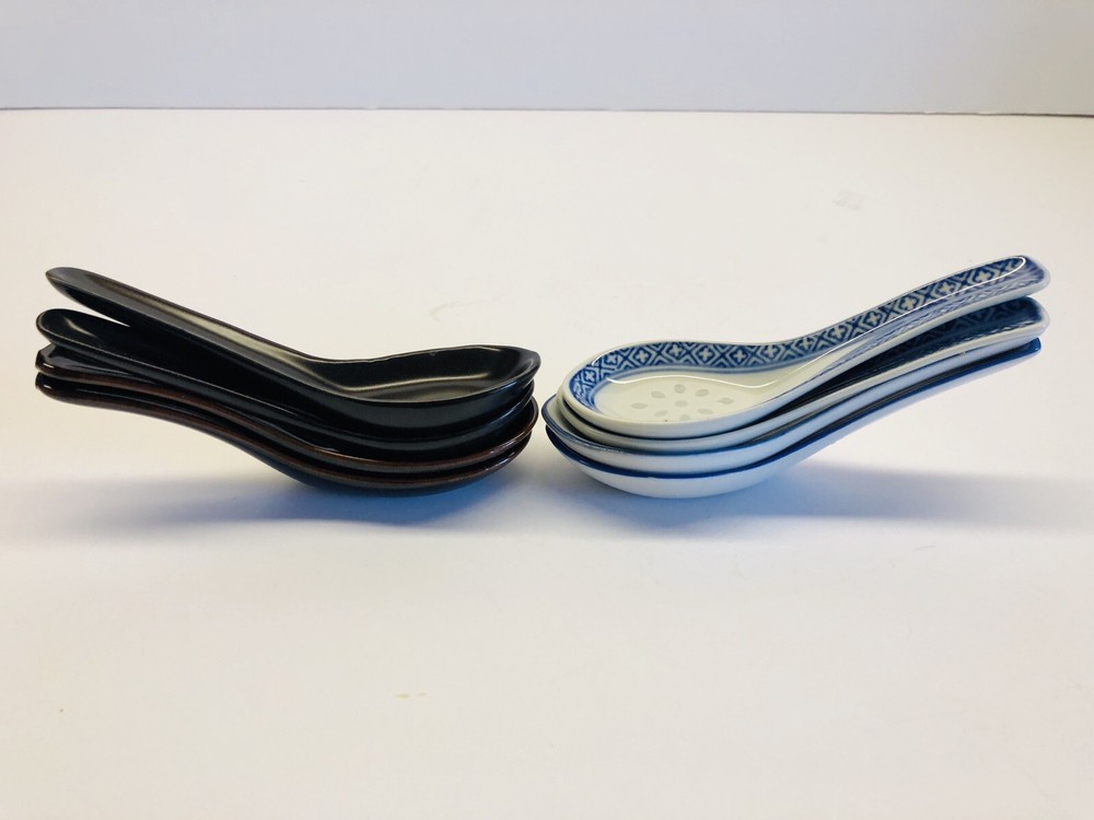 4 Sets Various Colors Ceramic Asian Soup Spoons 5.5" Long