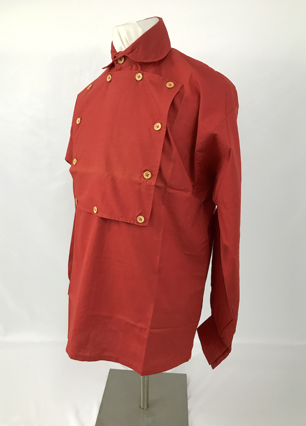 Red Bib Front Firemans Shirt w/Wood Buttons- Reenactment, Civil War - Size Small