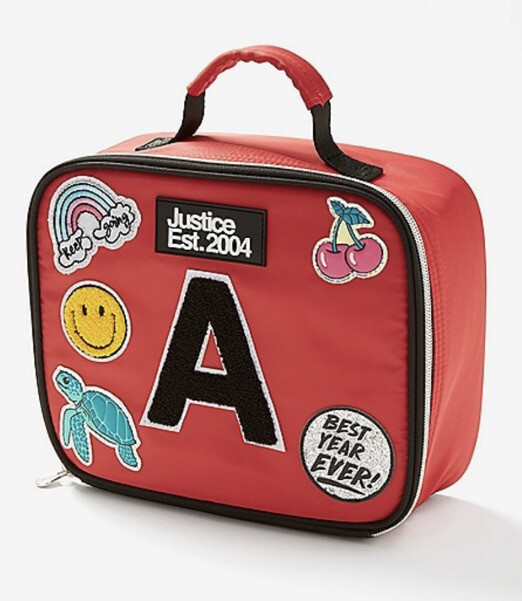 JUSTICE RED BACKPACK/LUNCHBOX/LANYARD INITIAL (E,J) PATCHES DIY SUPER CUTE!!