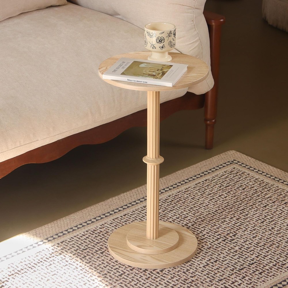 Drink Table Small Spaces Modern Round End Table W/ Fluted Wood Small Side Table