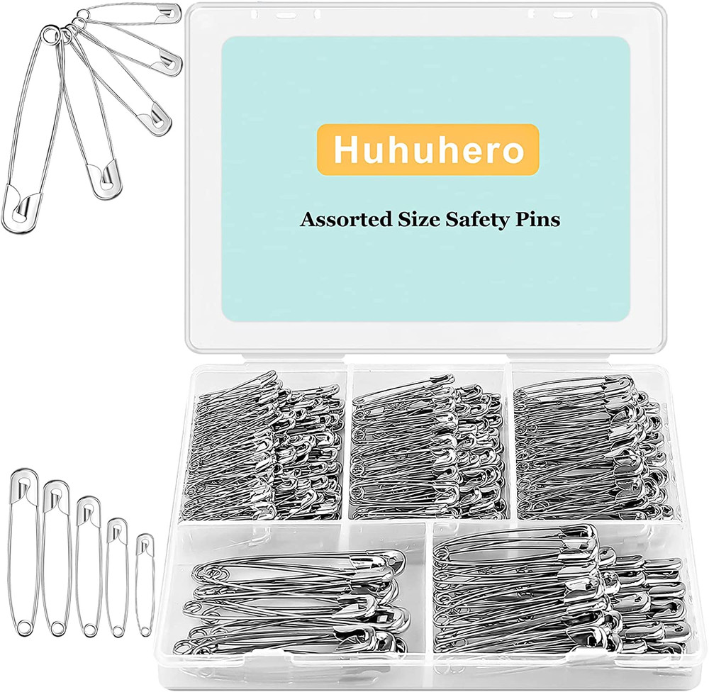 340PCS Safety Pins Bulk – Assorted Sizes for Sewing, Crafts, Clothes, Silver