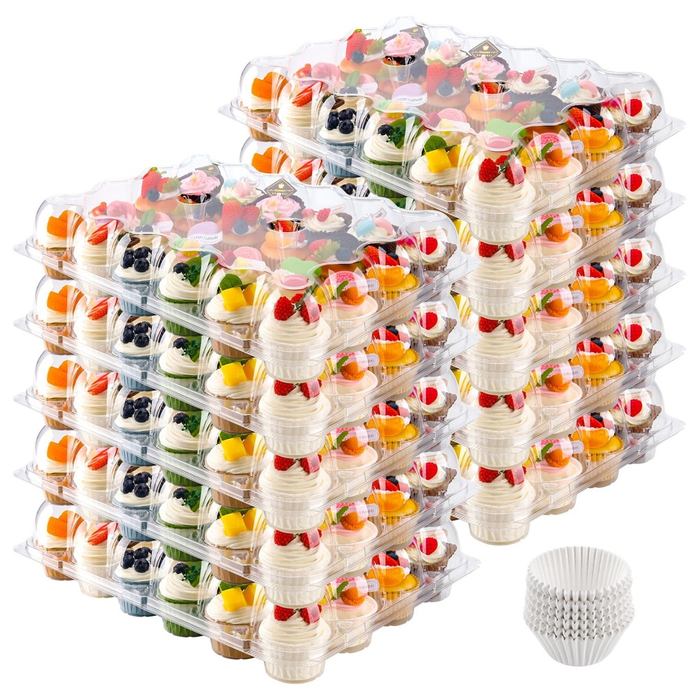 24 Count Cupcake Containers 10 Pack Cupcake Holders Plastic Stackable Cupcake Bo