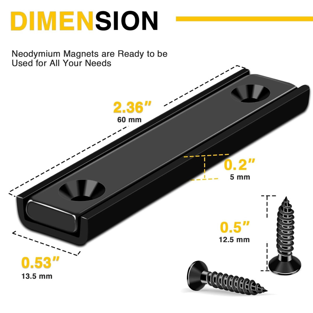 4 Pack Strong Neodymium Rectangular Magnets 80LB w/ Countersunk Hole & Screws
