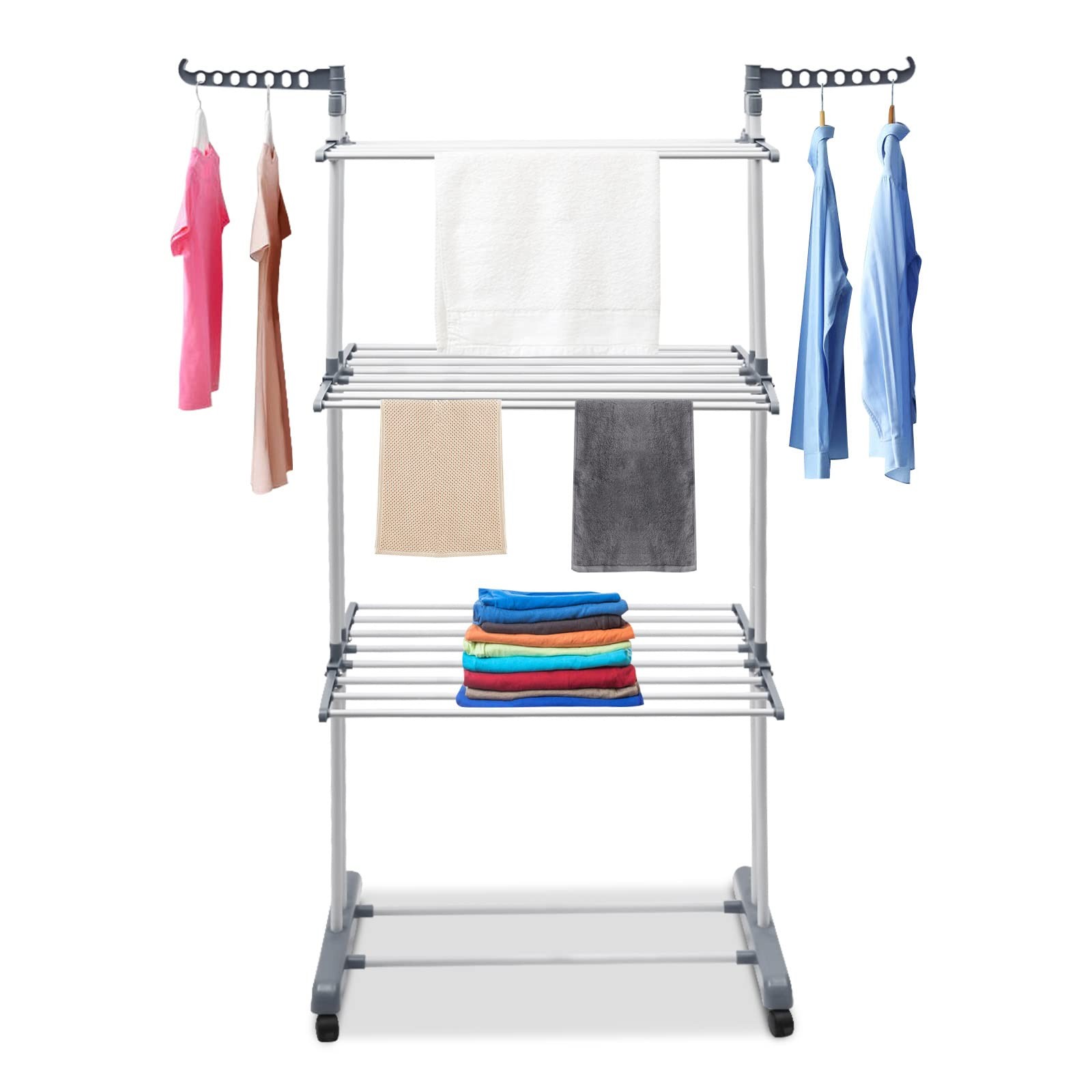 Folding 4 Tier Clothes Drying Rack Metal Laundry Garment Dryer Rack Stand Indoor