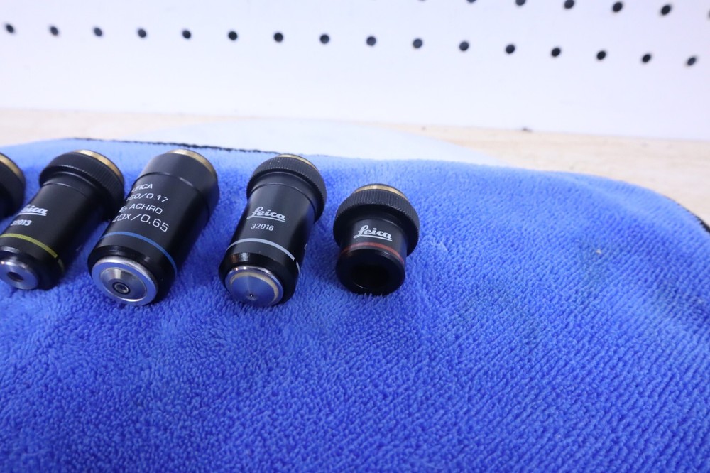 x5 Used Leica Achro Microscope Objectives #32016 32012 32015 32013 & E2 Germany