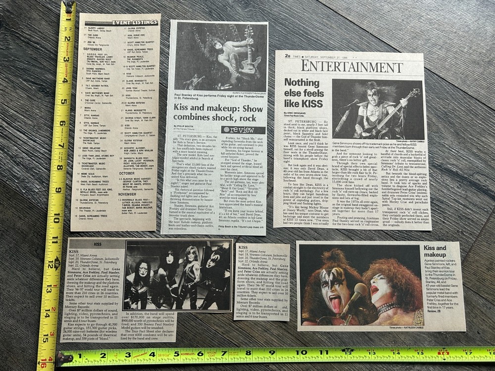 KISS Concert Ad Clipping Reunion Tour St Petersburg FL 1996 6pc Lot Vintage Kiss