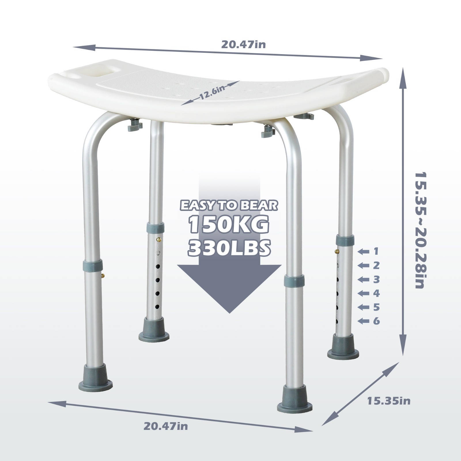 Adjustable Anti-Slip Shower Stool for Seniors, Armless Seat