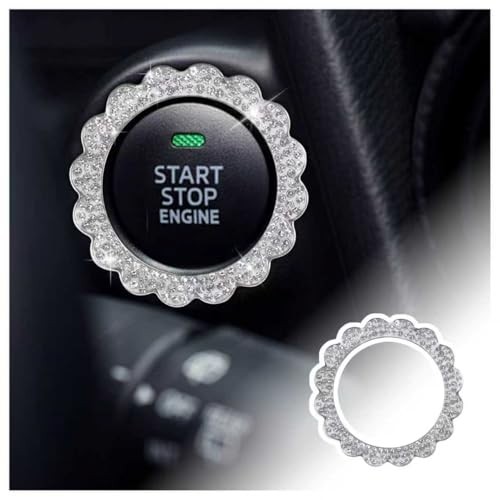 2026 New Flower Push Start Button Cover Ring,Bling Car Push Start Button White