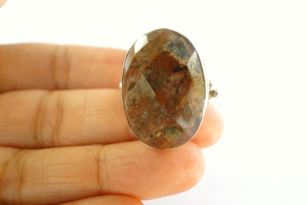 Faceted Jasper Solitaire 925 Sterling Silver Ring Size 7