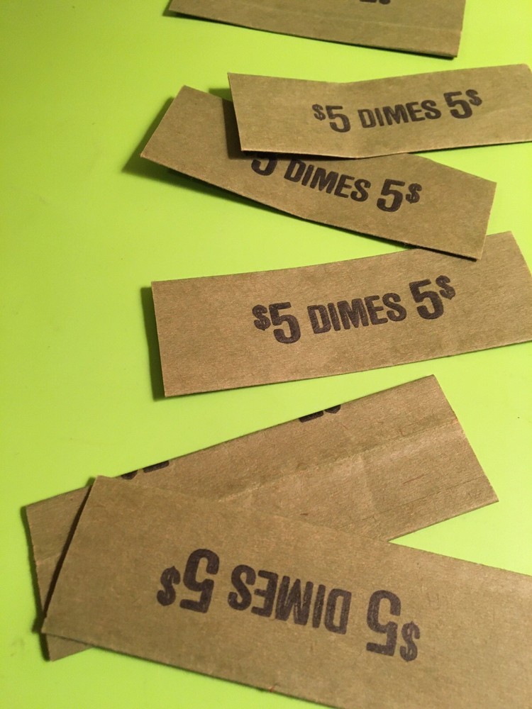 6 Rolls for dimes, paper sorting and counting, five dollars per roll