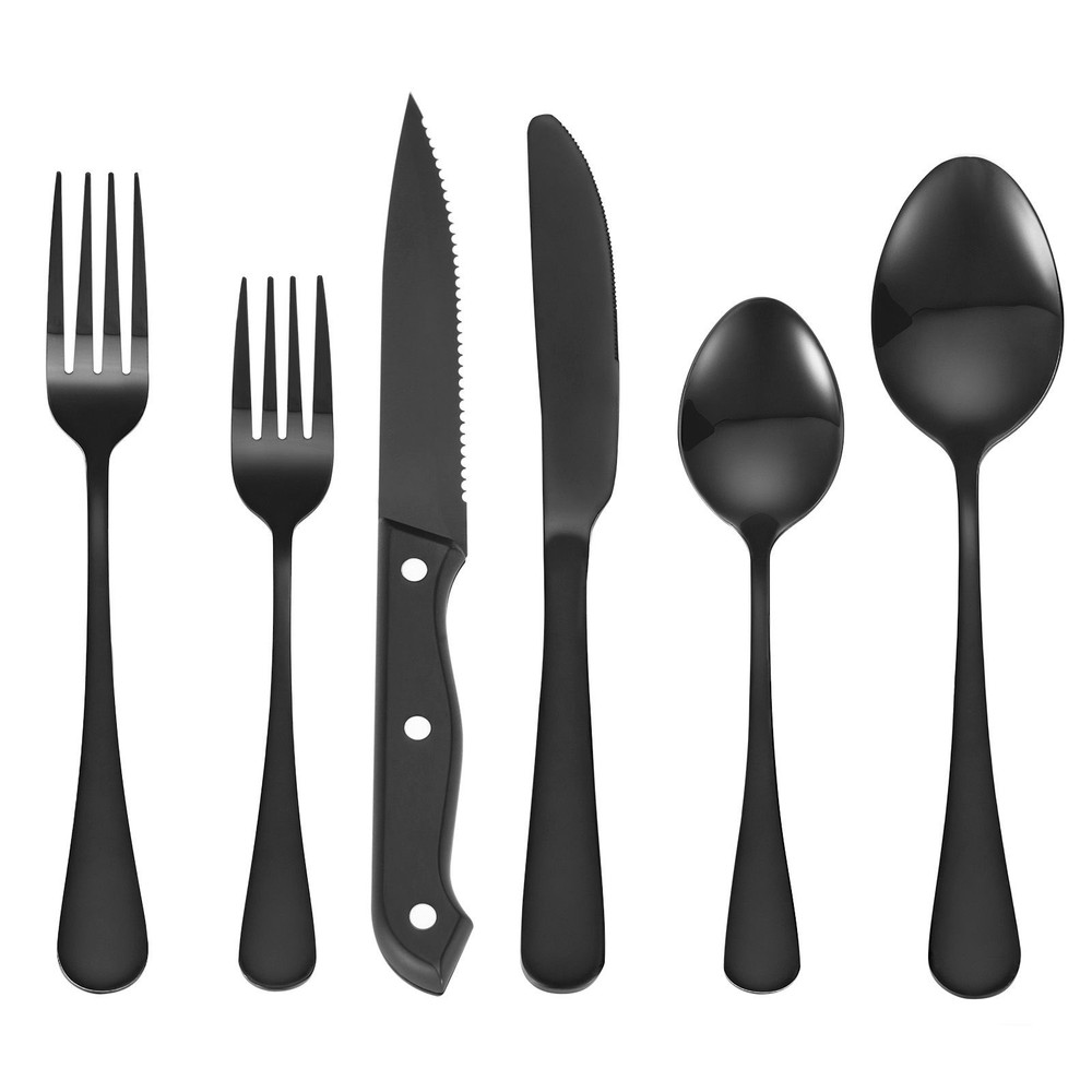 48-Piece Black Silverware Set