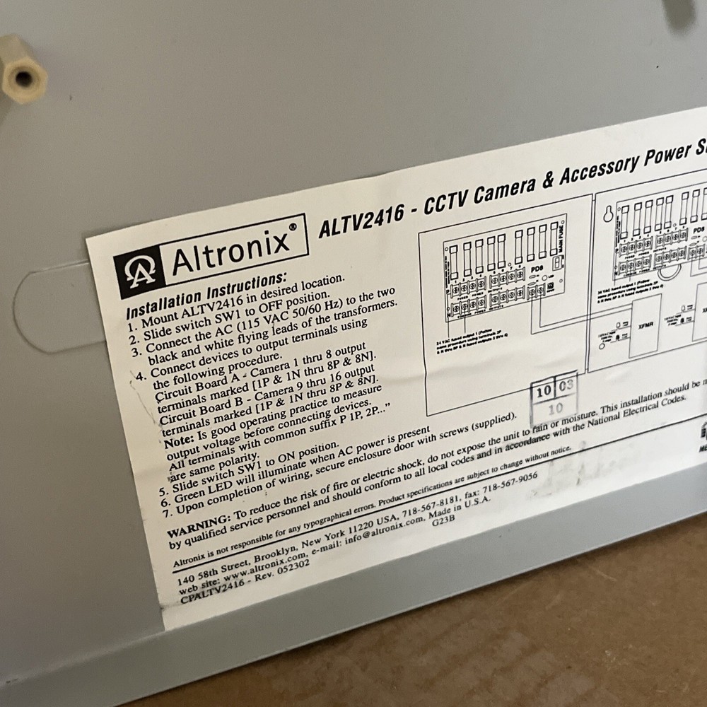 ALTRONIX ALTV2416 CCTV Camera Power Supply