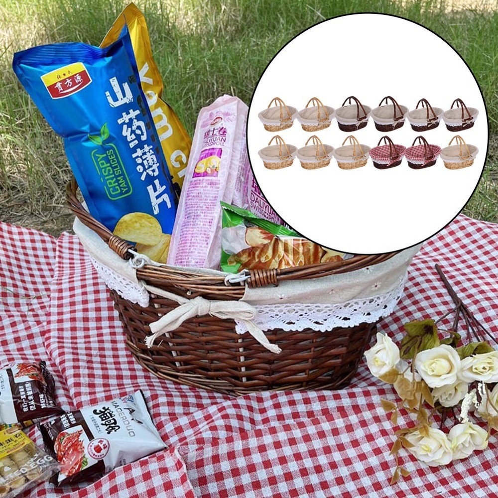 Multiuse Woven Basket with Handle Hand Woven Willow and Grass Material