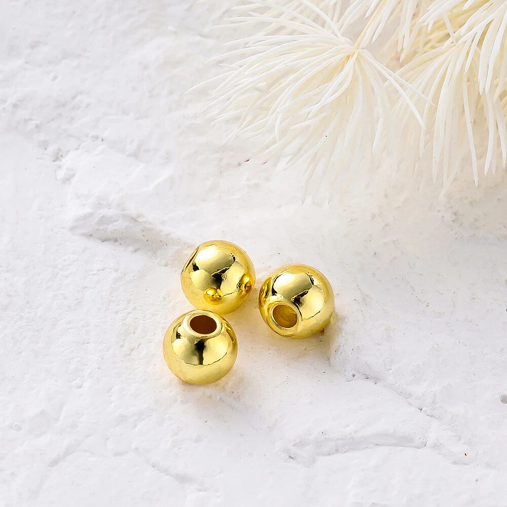 30Pcs Pure Solid 14K Yellow Gold Lucky Loose Beads Bracelet Chain For DIY 6 mm