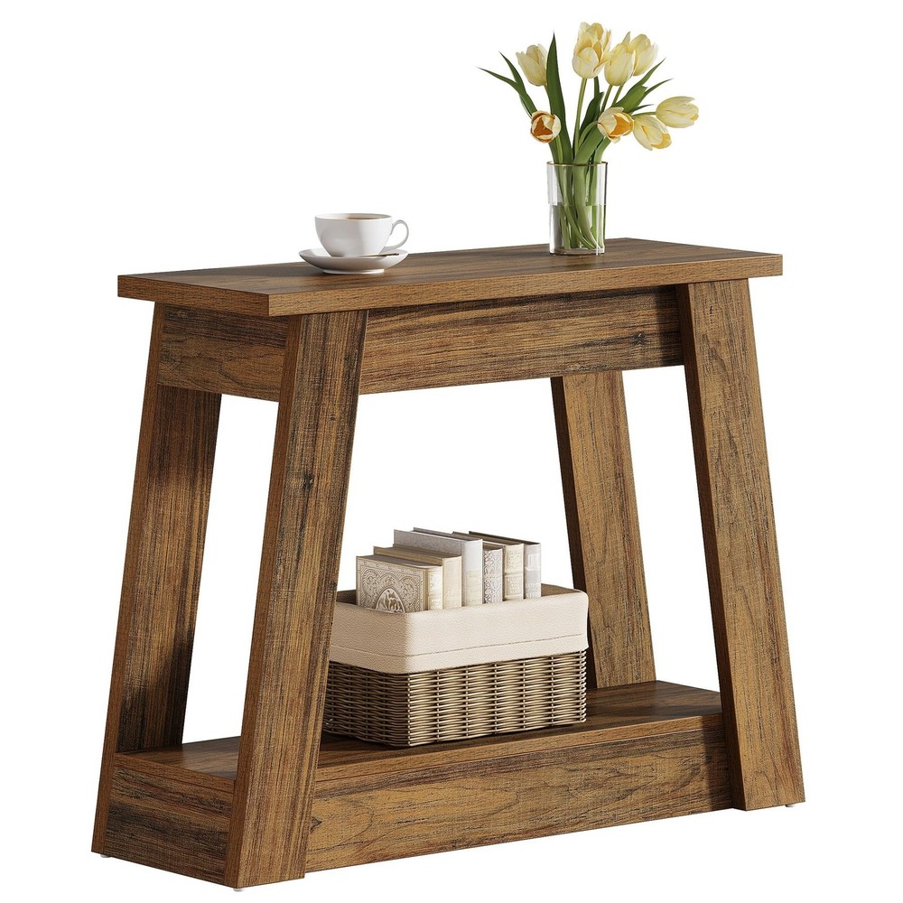 Tribesigns Wood End Table, Small Side Table with 2 Storage Shelves, Rustic Ac...