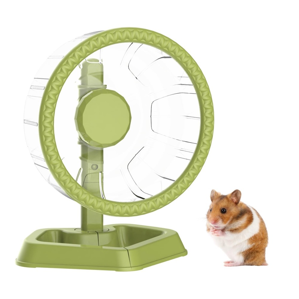 Quiet Hamster Exercise Wheel - Adjustable Stand for Small Pets, 6.3" Green