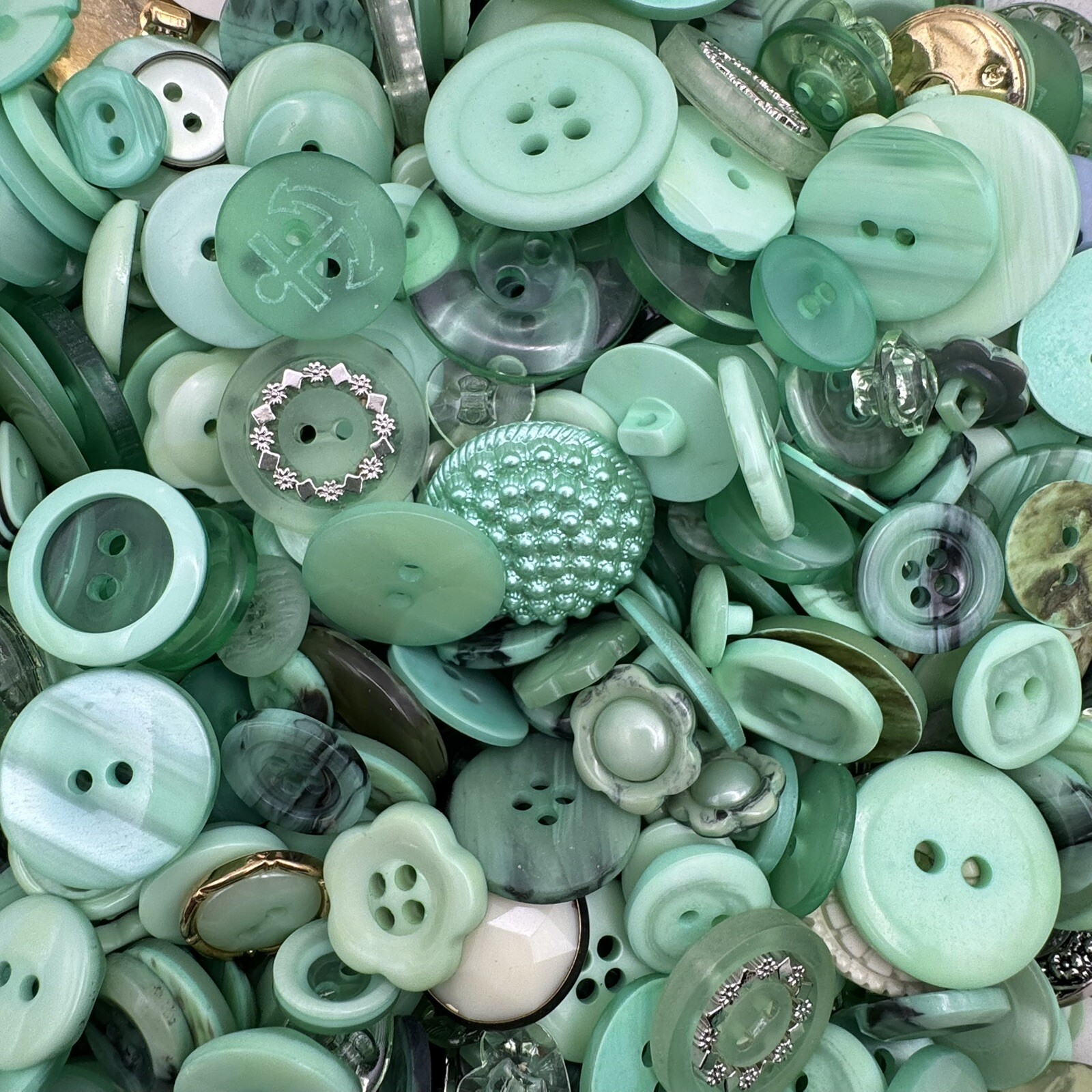 New! Mixed Lot Dyed Mint/Lt Green Premium Buttons All Sizes For Embellishments