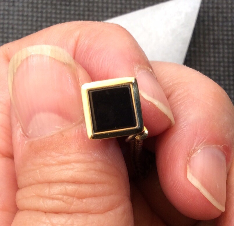 Silver Tone Square Black Smooth Stone Tie Tack Pin