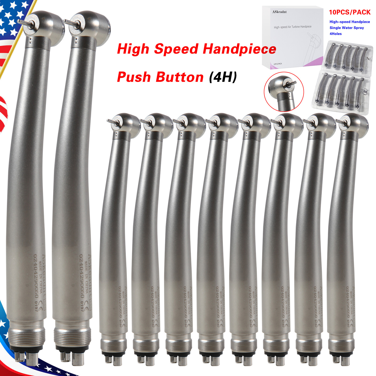 10 PCS Dental High Speed Handpiece Push Button Turbine 4 Hole NSK Pana Max Style