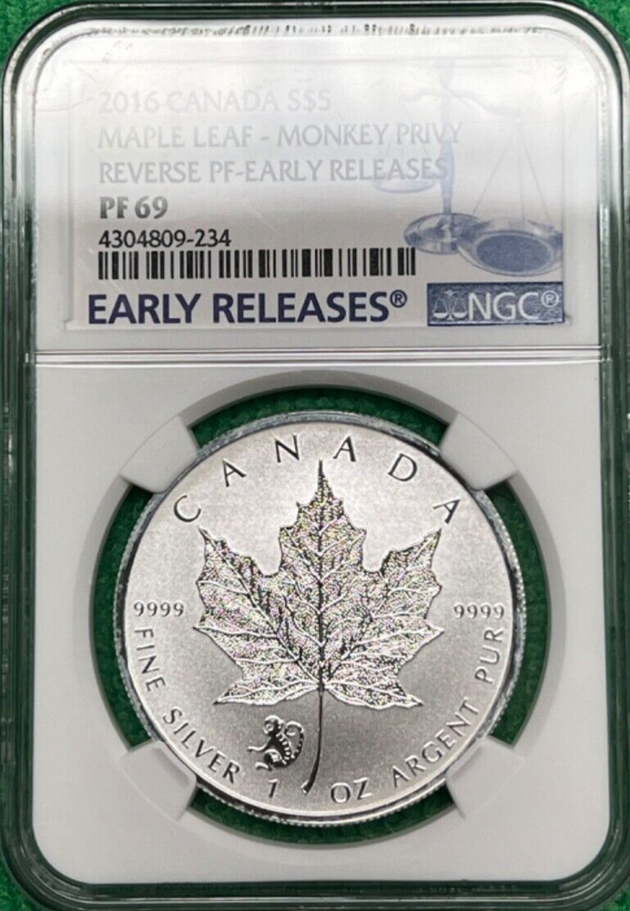 2016 Canada $5 Maple Leaf Monkey Privy Reverse Proof Early Release NGC PF 69