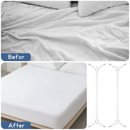 Bed Sheet Holder Straps Adjustable Sheet Fasteners Clips Keep Bedding 2 White