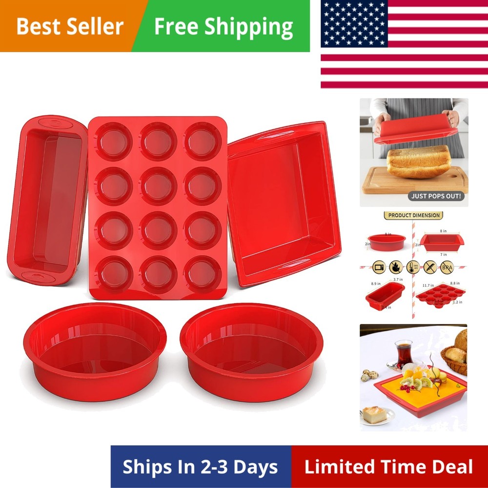 5-Piece Silicone Baking Pans Sets - Nonstick Silicone Bakeware Set with Bread...