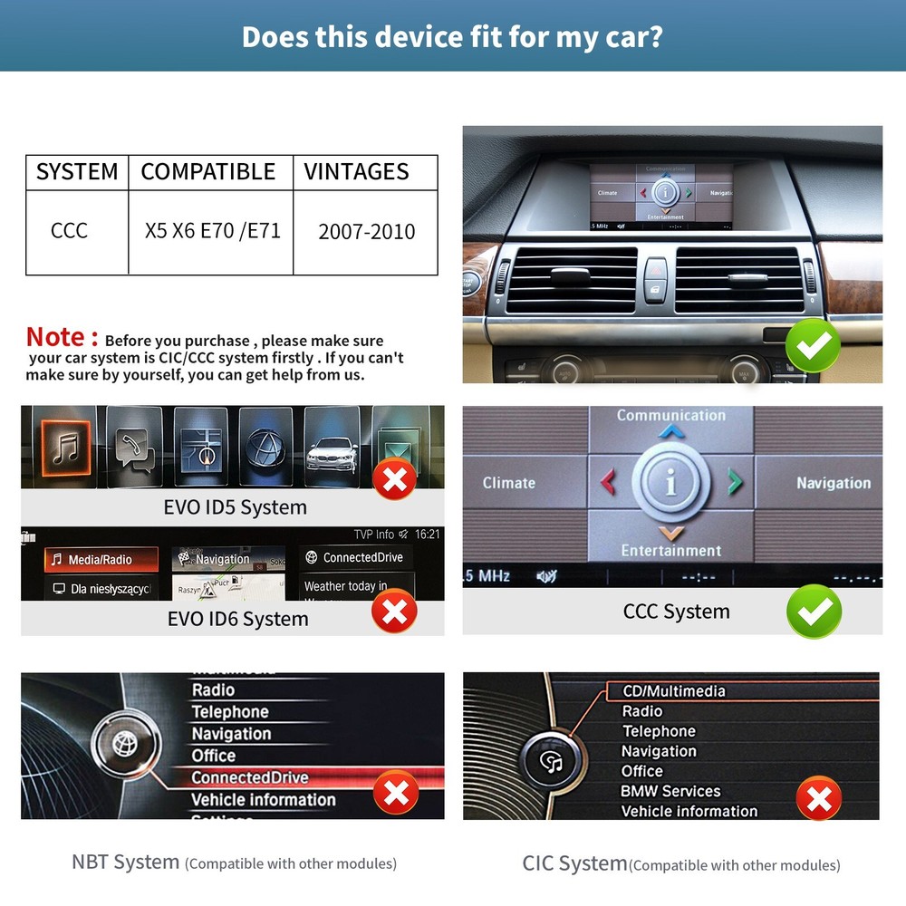 BMW X5 X6 CCC E70 E71 2007-2010 10.25'' Carplay/Android Auto Touchscreen