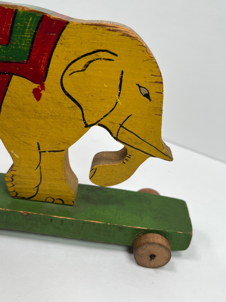Antique Folk Art Circus Elephant Pull Toy hand painted primative