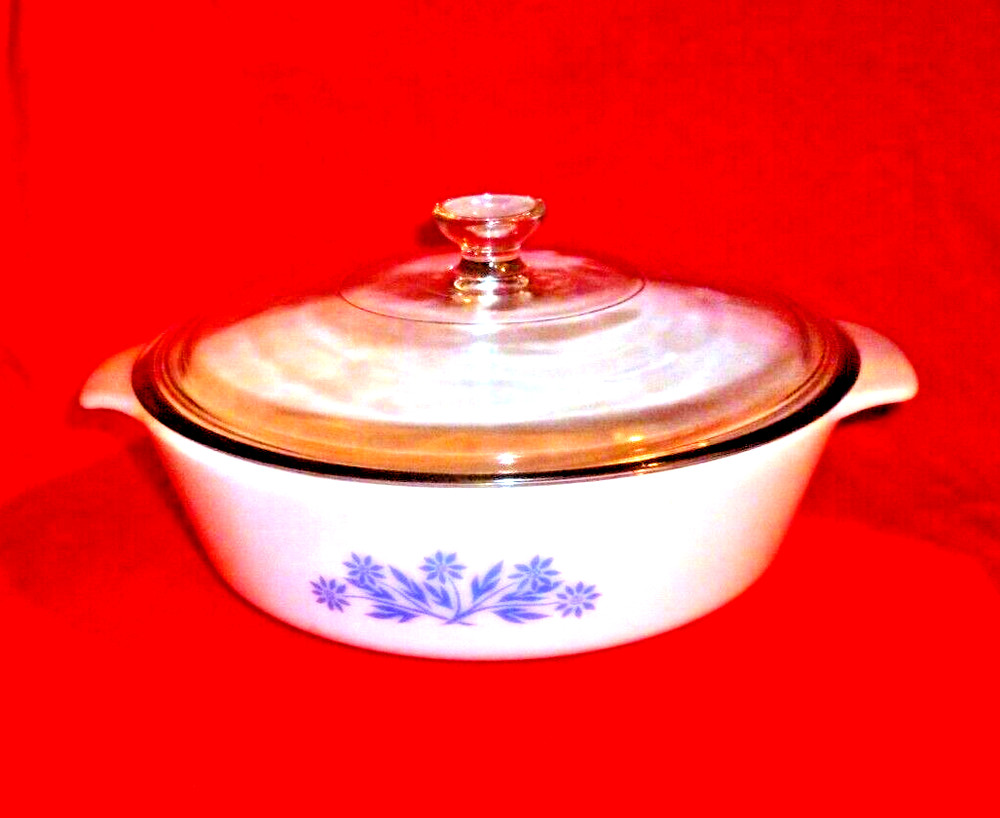 Vintage Blue Cornflower Pattern Microvable1 Quart Casserole Bowl Dish With Lid.