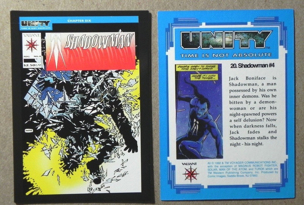 2 CARD LOT _ 1992 Unity Time Is Not Absolute Card #20. Shadowman #4