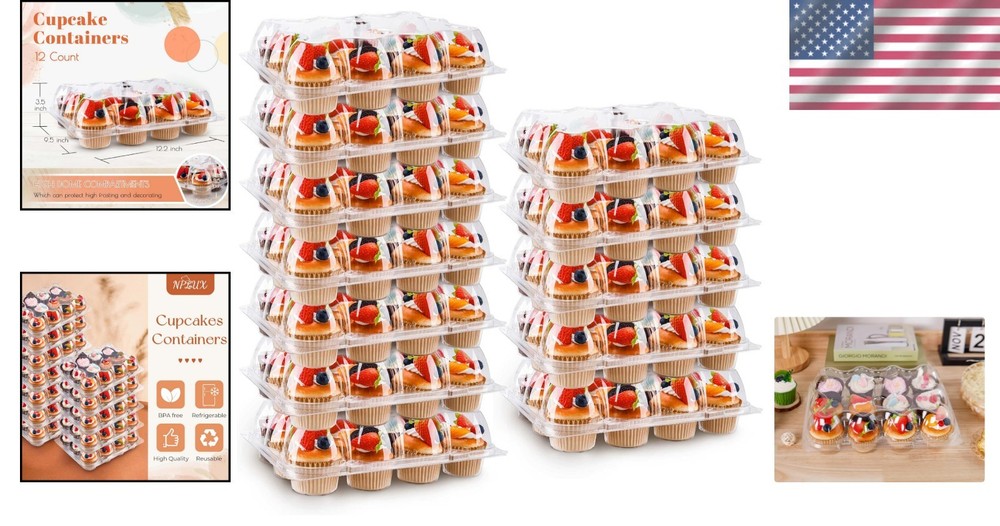 12-Pack Stackable Cupcake Boxes with Tall Dome Lids - Perfect for Events