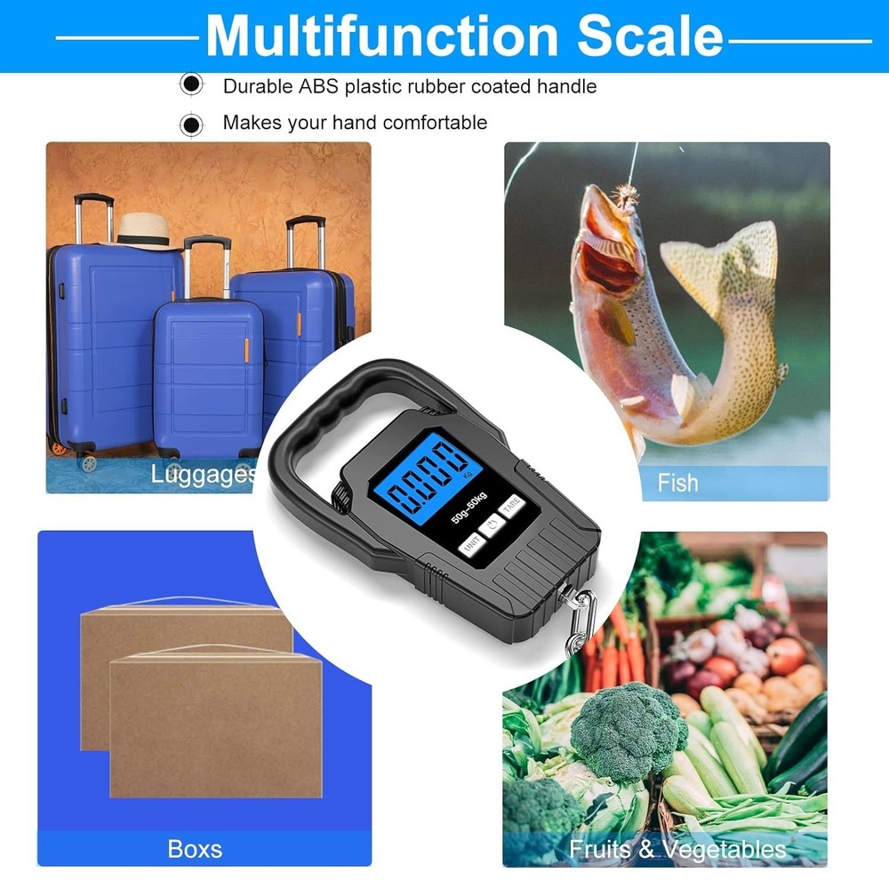 Digital Fish Scale with Backlit LCD – 110lb Capacity & Comfortable Handle