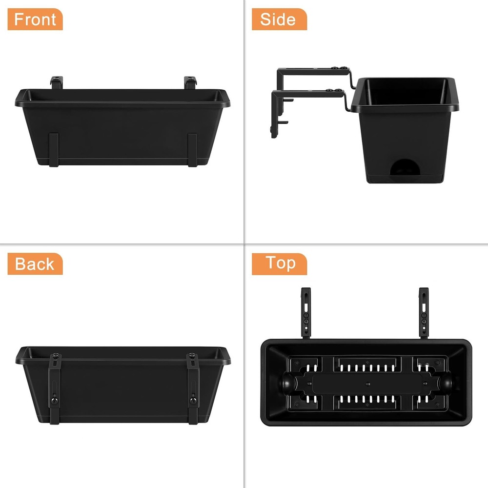 ETELI Railing Planter Hanging and Planter Box Brackets Set 6 Pack Adjustable ...