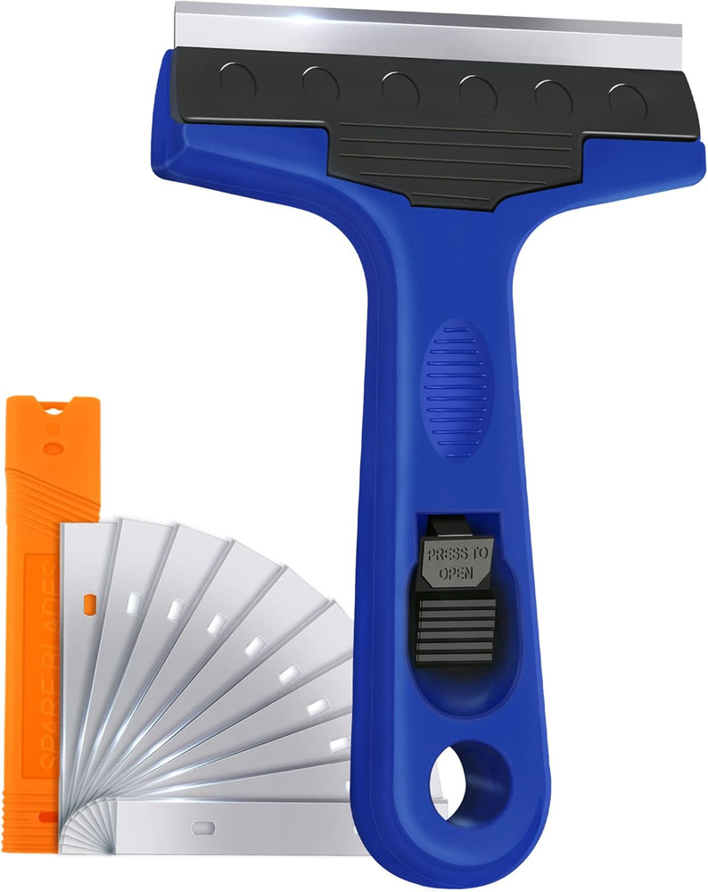 Razor Blade Scraper, 4" Scraper Tool with 10 Extra Replacement Metal Blades, Raz