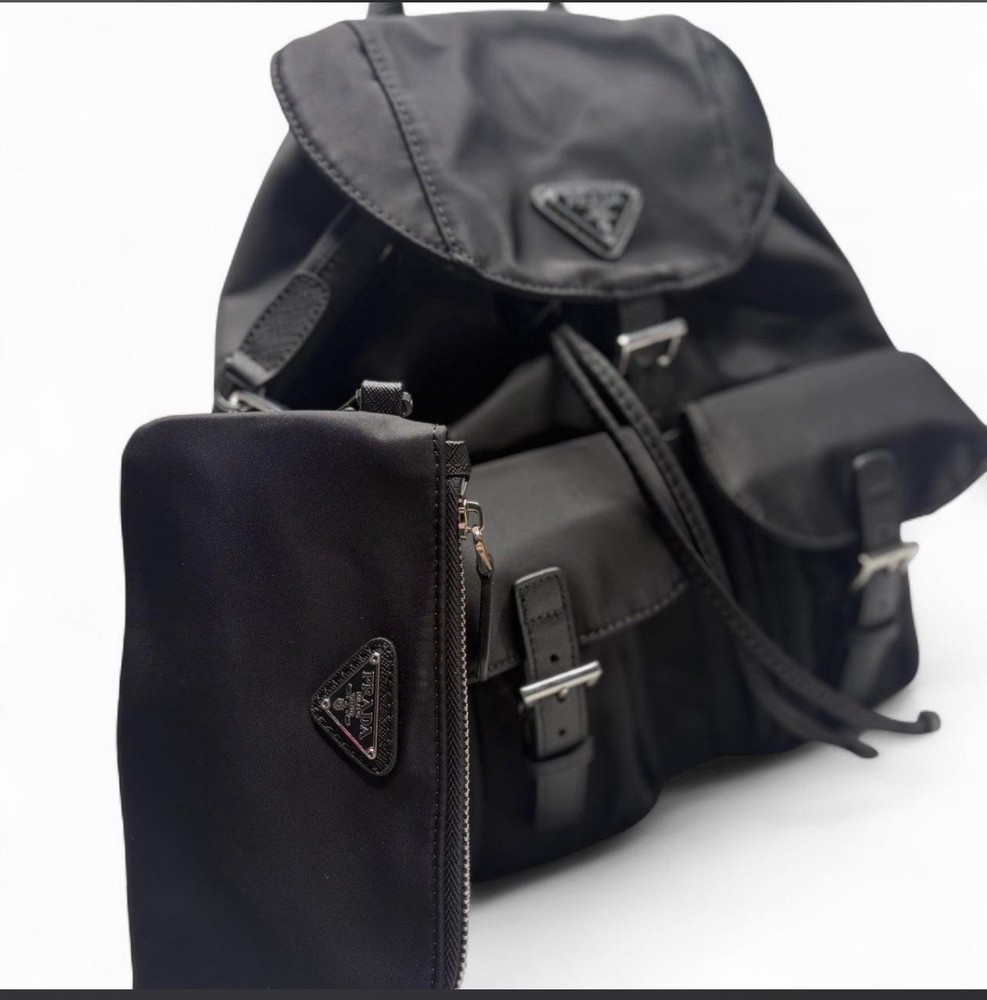 PRADA Black Backpack with Pouch Women's Designer Adjustable Strap