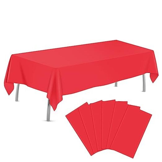 6 Pack Plastic Table Cloth 54" x 108", Disposable Tablecloths Rectangle Red