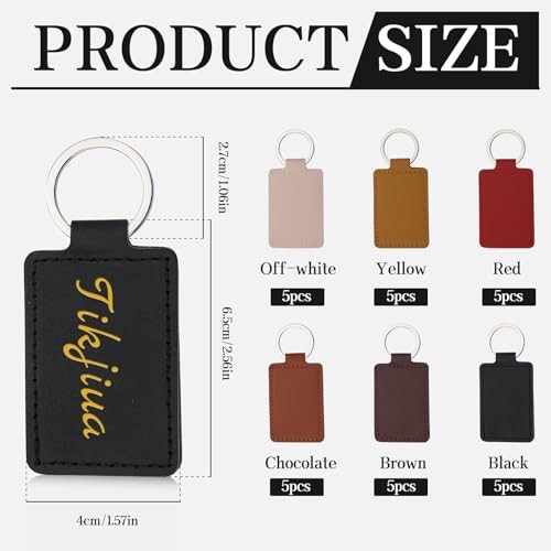 30 Pcs Leather Key Fob Kit, Rectangular Leather Keychain Multicolor-1, 30 Pcs