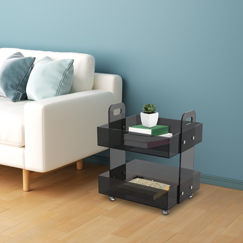 Acrylic Side Table Modern Bedside Table Free Standing Storage Rack with Wheels