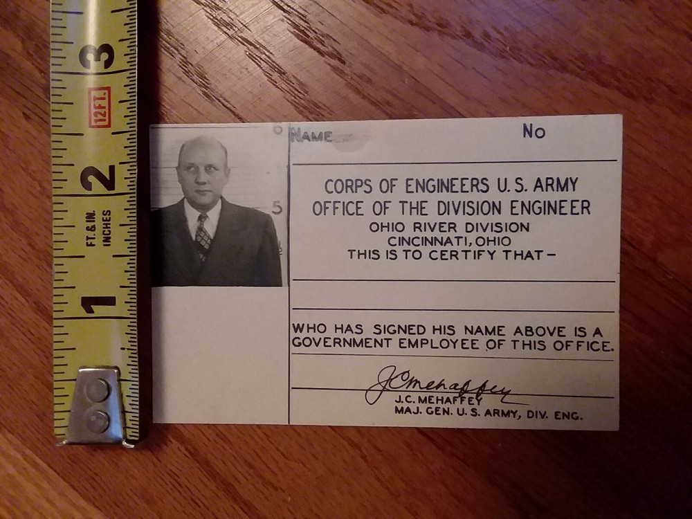 Old WWII US Army Corp Officer Photo ID Card Ohio Under JC MEHAFFEY Major General