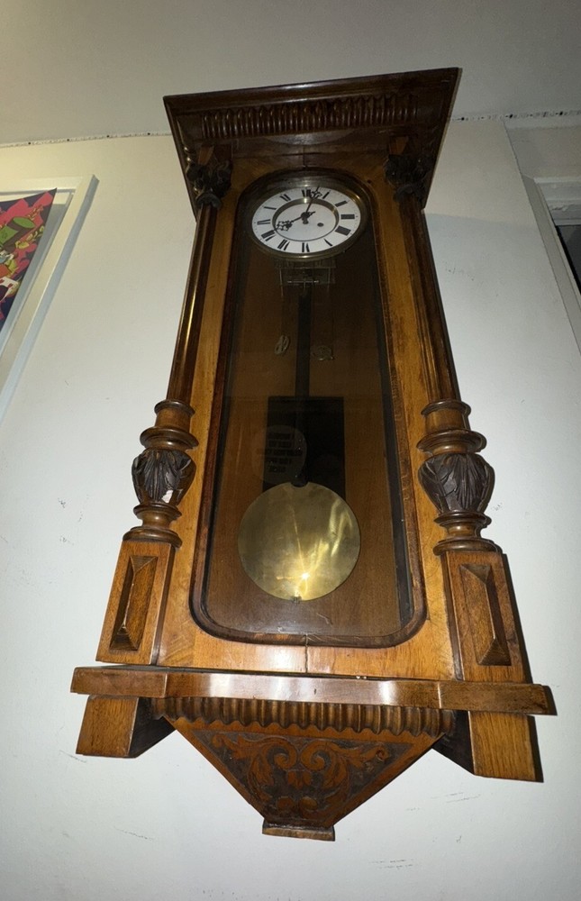 Large Antique 2 Weight Vienna Regulator Wall Clock