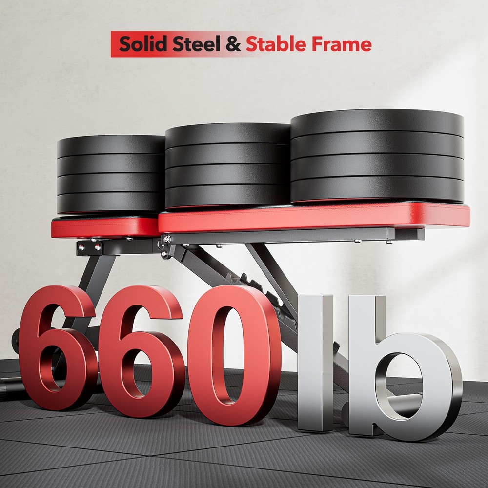 Basic Home Gym Weight Bench 8-Position Backrest 660LBS Capacity Foldable