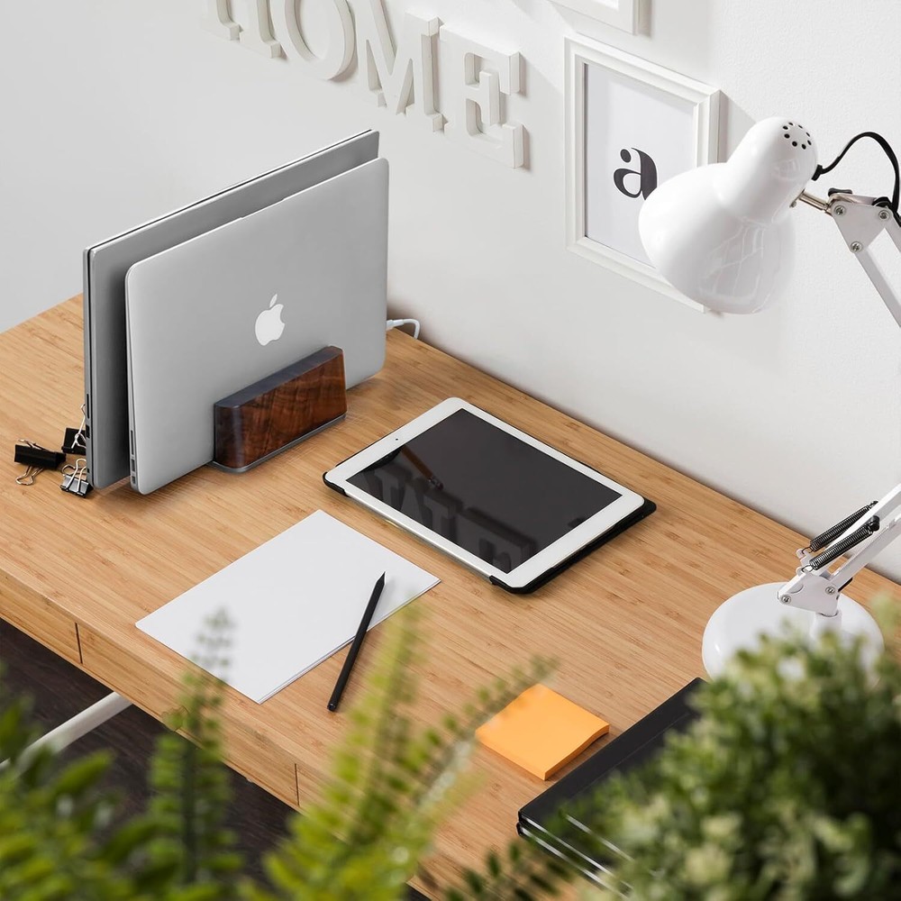 Vertical Laptop Stand for Desk - Holder MacBook and Solid Walnut