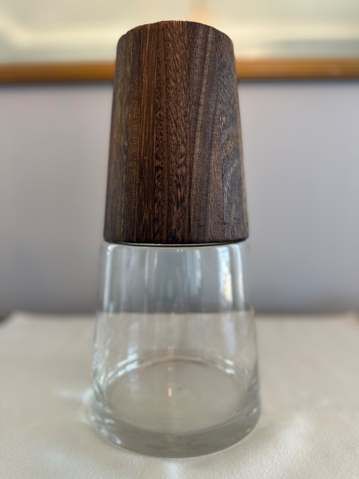 Tapered Clear Glass Vase with Natural Wood Accent
